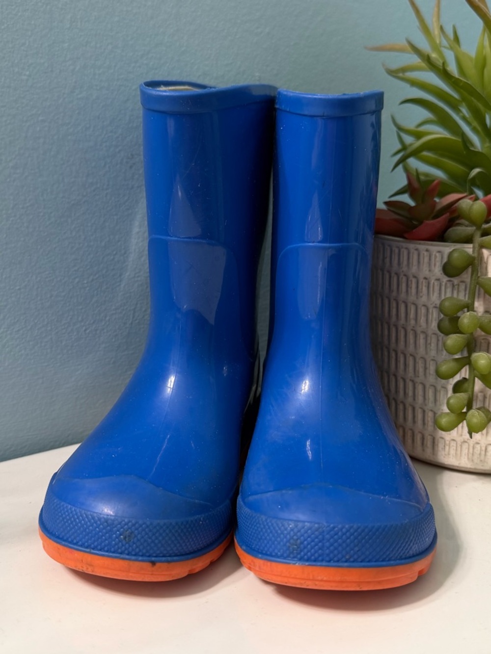 Wonder Nation Gender Neutral Toddler Size 5-6 Blue & Orange Rain Boots